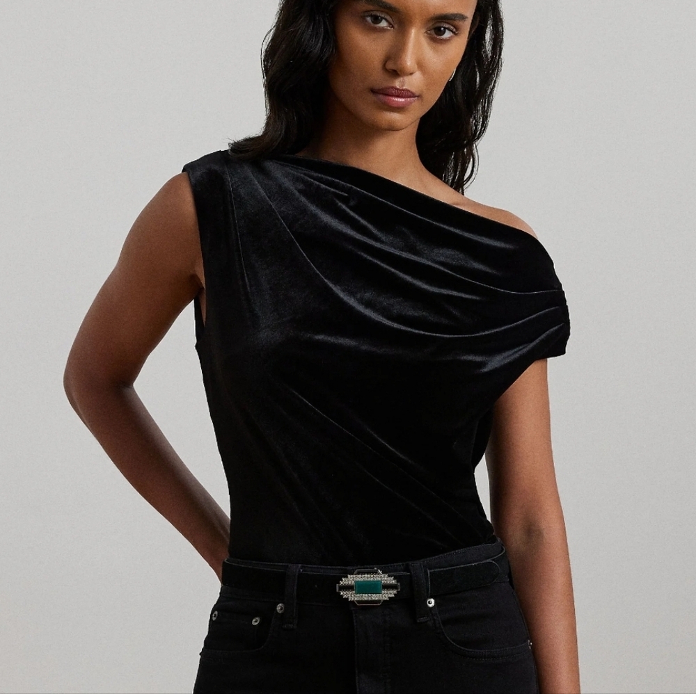Lauren Ralph Lauren STRETCH VELVET OFF THE SHOULDER BLOUSEย